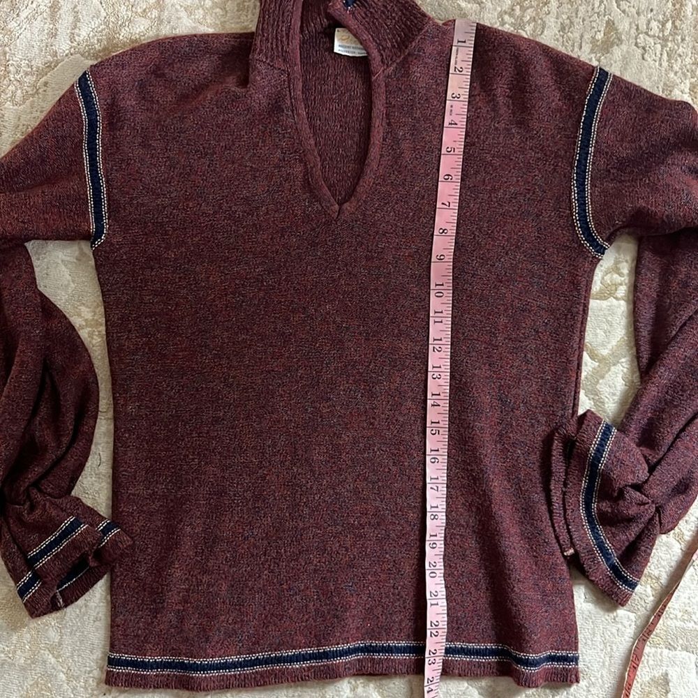 Vintage 70s Miss Pernilla Burgundy Knit Puff Sleeve Ruffle Cuff Sweater - Picture 8 of 11